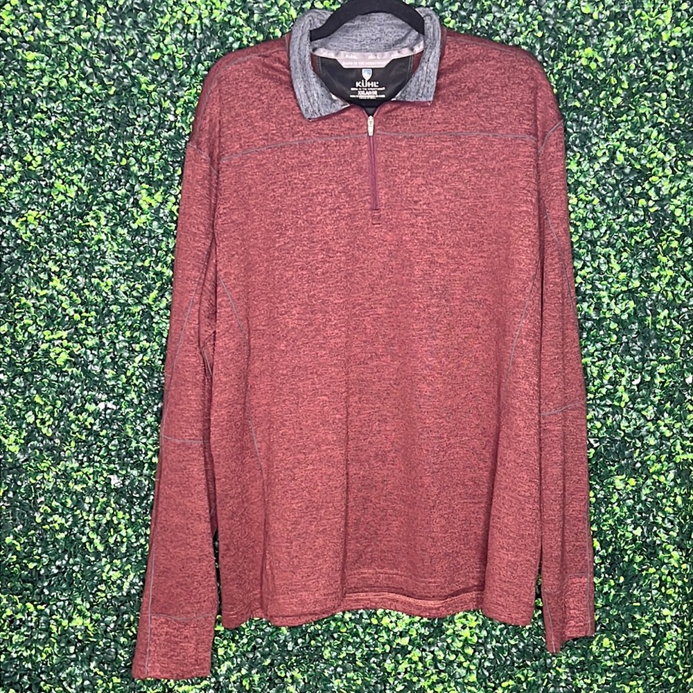 Kuhl 1/4 Zip lightweight Pullover Sweater burgundy red and Gray Sz XXL